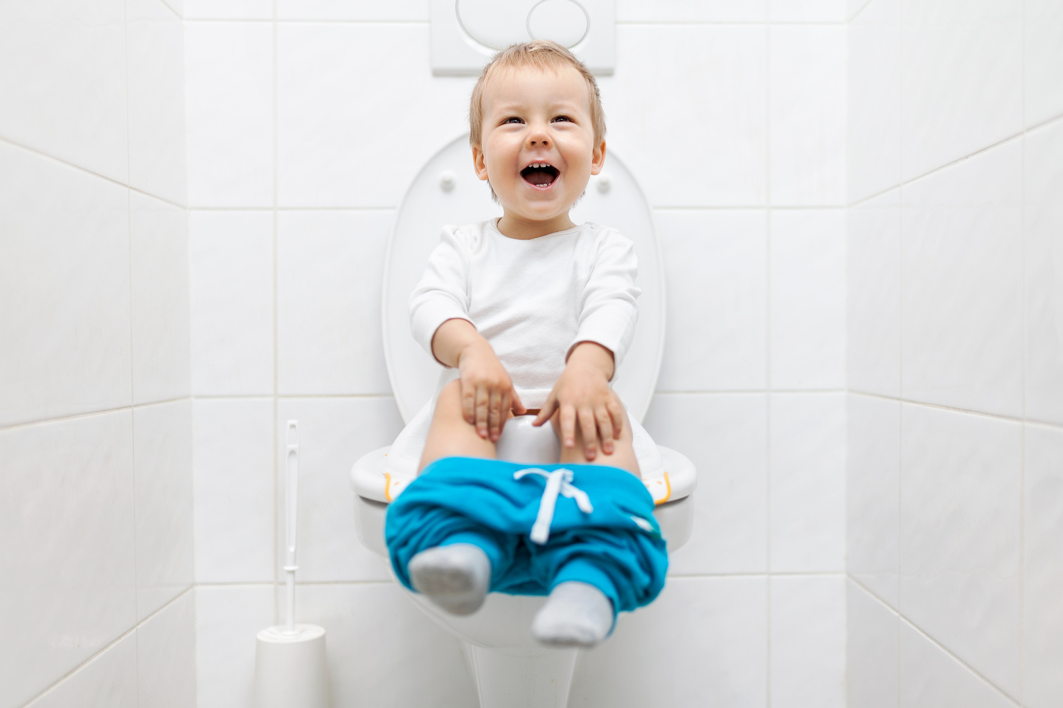 Adorable Young Child Sitting on the Toilet